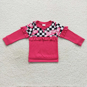 GT0296 kids clothes girls hot pink shirt winter top