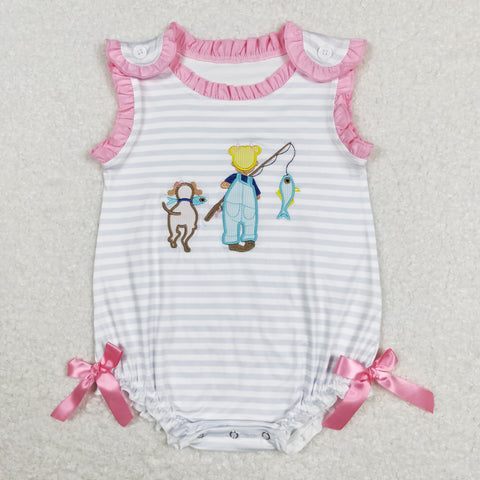 SR0643 baby girl clothes fish embroidery fishing girl summer clothes toddler summer bubble