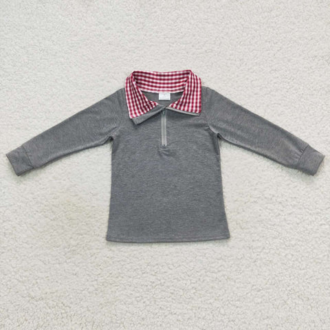 BT0282 toddler boy clothes red plaid grey boy winter top 1