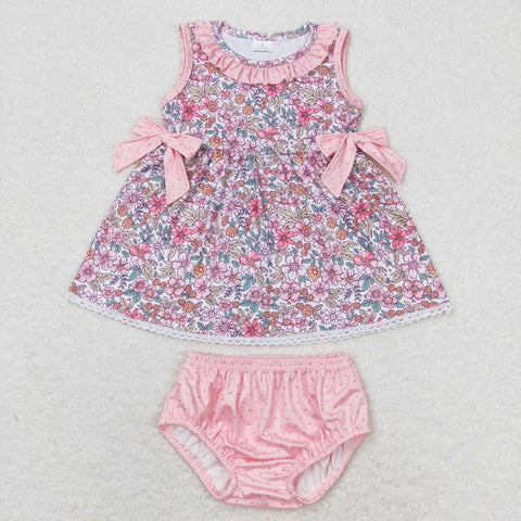 GBO0313 RTS baby girl clothes pink floral toddler girl summer bummies set