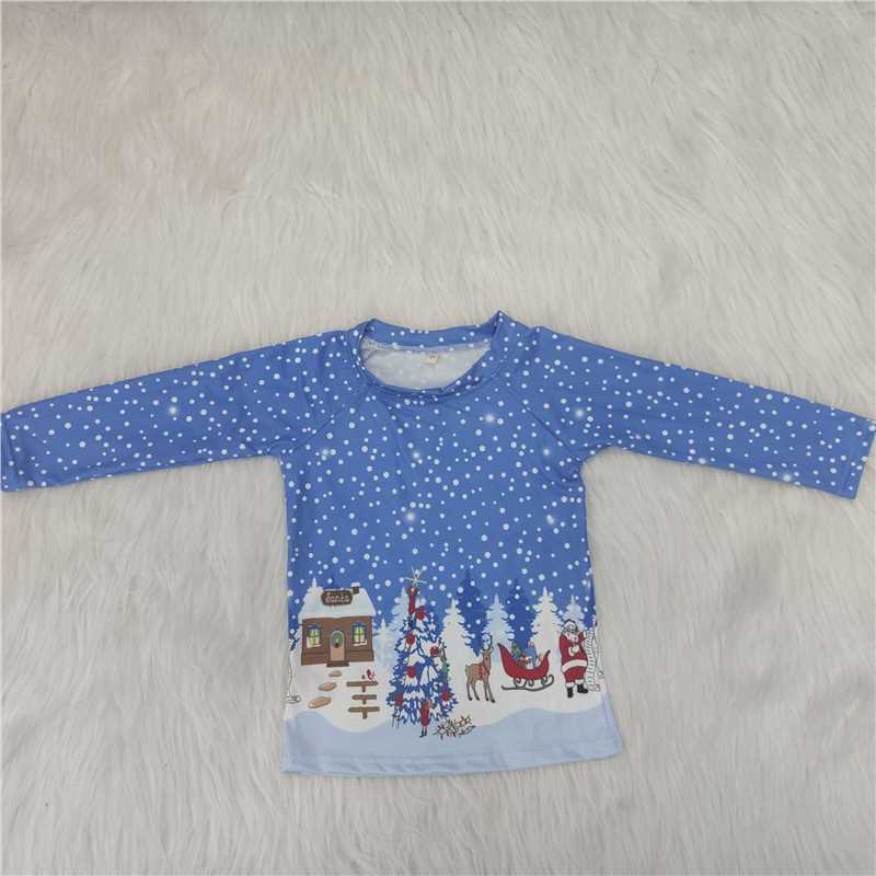 6 A1-16 baby boy clothes boy christmas shirt blue house top - promotion 2023.10.21