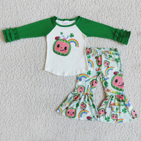 6 A12-5 baby girl clothes girl winter outfit green lucky toddler St. Patrick's Day outfit-promotion 2024.1.13