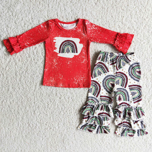 6 A6-19 baby girl clothes rainbow tree girl christmas outfit -promotion 2023.10.9