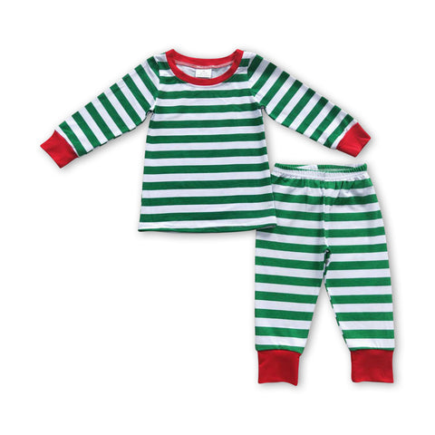 6A8-11 baby boy clothes green stirpe boy christmas pajamas set