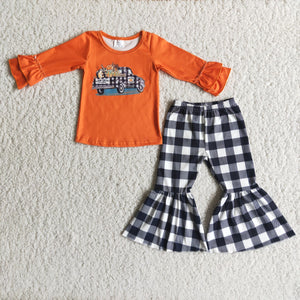 6 A8-29 toddler girl clothes pumpkin truck girl halloween outfit