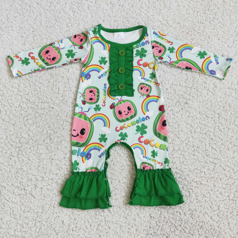 6 A9-4 baby girl clothes girl winter romper green luck cartoon St. Patrick's Day romper-promotion 2024.1.13