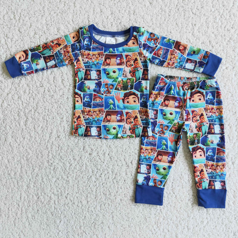 6 B10-40 boy blue winter cartoon long sleeve pajamas set-promotion 2023.8.28