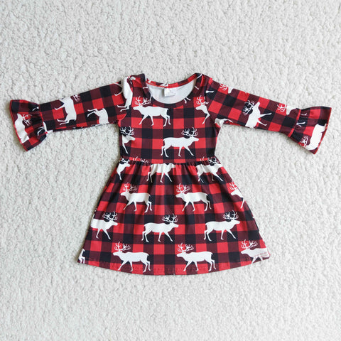 6 B2-21 toddler girl clothes deer plaid girl christmas dress - promotion 2023.10.14