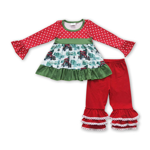 6 B5-16 toddler girl clothes red tree truck girl christmas outfit