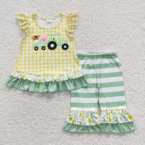 D9-12 girl clothes summer cow farm yellow set-promotion 2024.1.20
