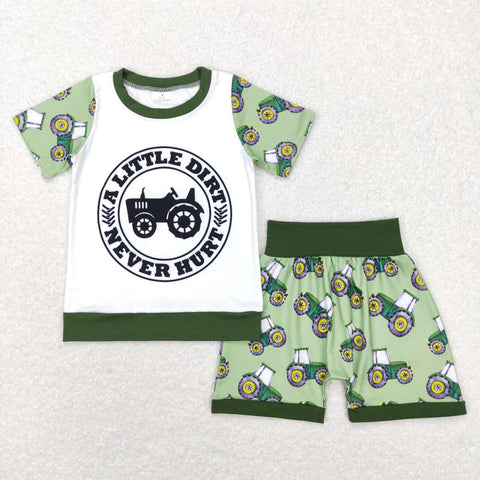 BSSO0328 baby boy clothes  a little dirt tractor boy summer shorts set