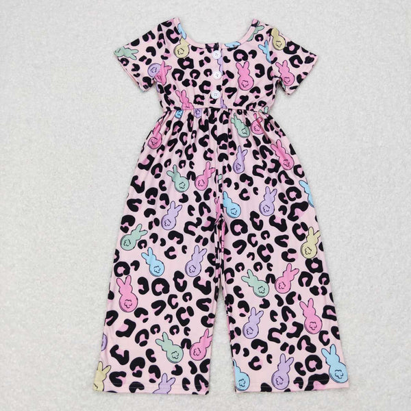 SR0481 toddler girl clothes bunny leopard  girl easter jumpsuit