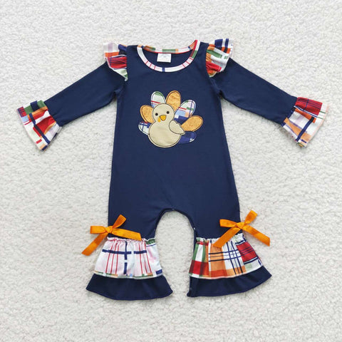LR0366 baby girl clothes turkey embroidery thanksgiving romper