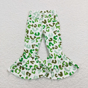 P0395 baby girl clothes green leopard print toddler  bell bottom jeans St. Patrick's Day clothes