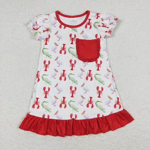 GSD0869 RTS baby girl clothes crawfish girl summer dress infant summer clothes