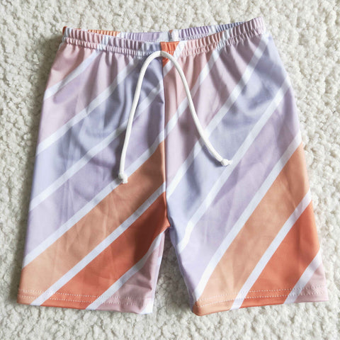 Boy Orange White Khaki White Stripe Summer Swimsuit Trunks