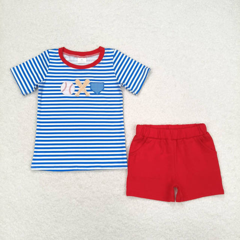 BSSO0844  RTS baby boy clothes embroidery baseball boy summer outfit