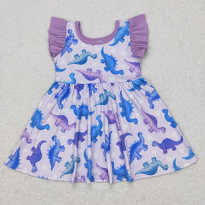 GSD0493 toddler girl clothes girl summer dinosaur twirl dress