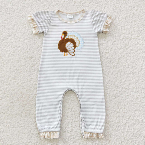 SR0407 baby girl clothes embroidery turkey baby thanksgiving romper