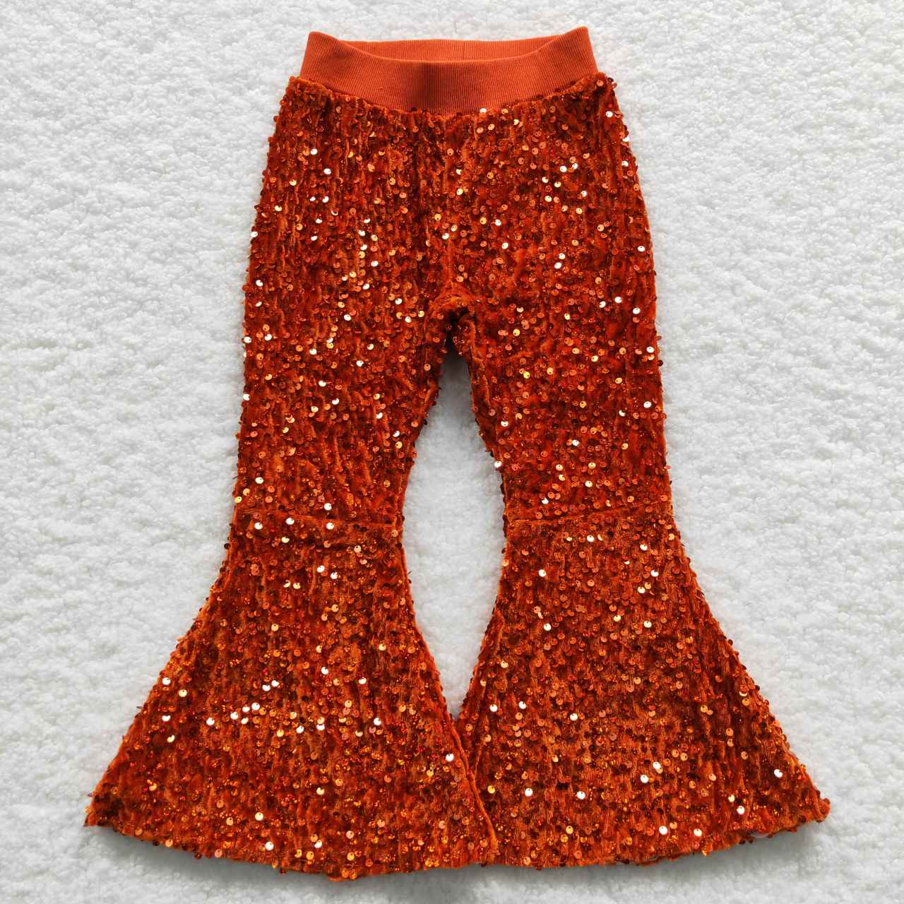 P0147 kids clothes girls orange sequin winter bell bottom pants girl halloween party pant