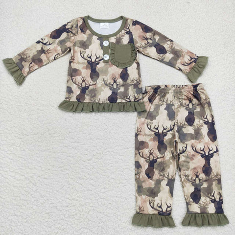 GLP0747 toddler girl clothes hunting deer country girl winter pajamas set