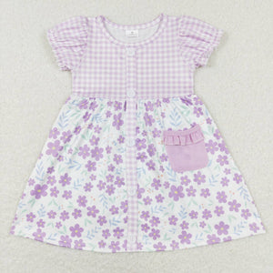 GSD0577 baby girl clothes girl summer dress purple floral dresses