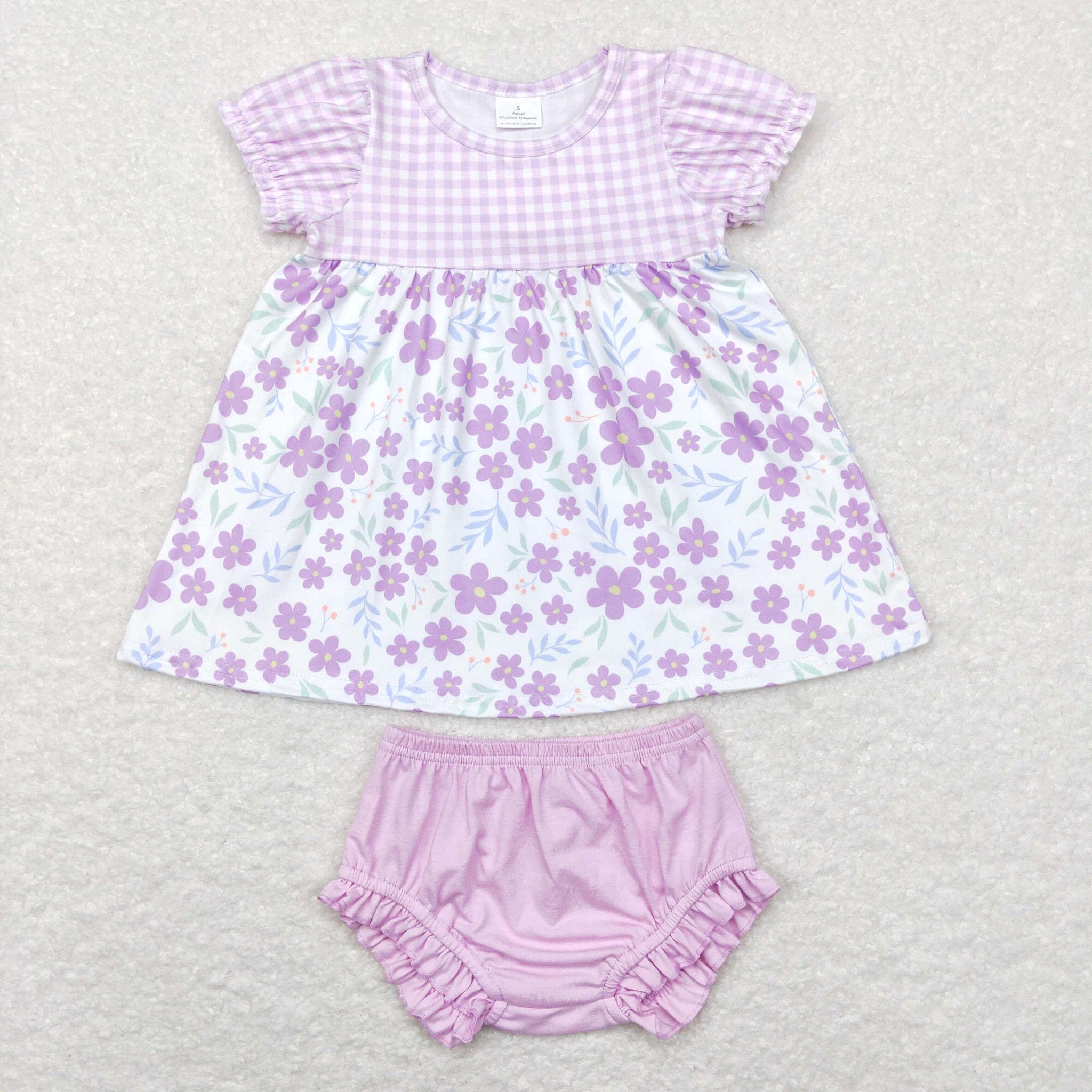 GBO0214 baby girl clothes floral purple toddler summer bummies set kids summer clothes
