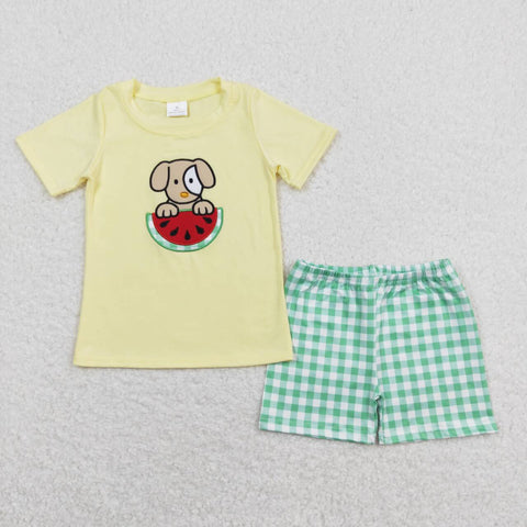 BSSO0446 baby boy clothes embroidery watermelon boy summer shorts set