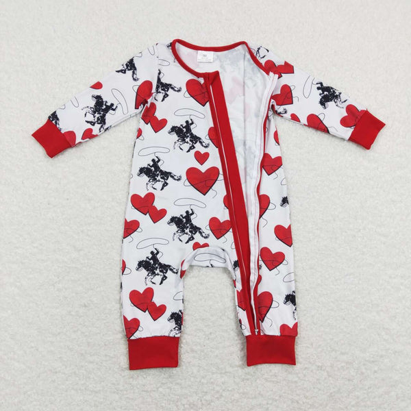LR0903 baby clothes western clothes heart horse baby valentines day romper clothes