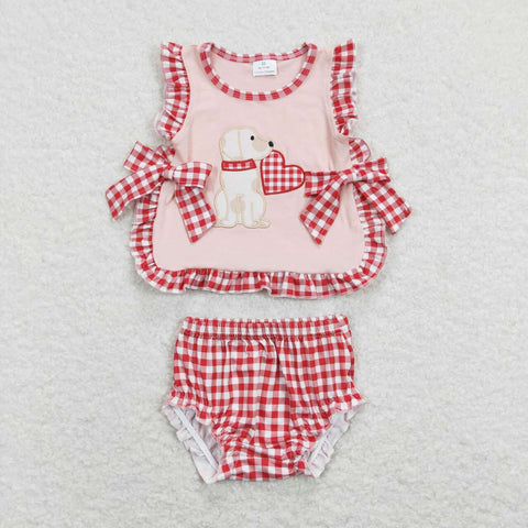 GBO0230 baby girl clothes puppy love embroidery baby valentines day outfit bummies sets