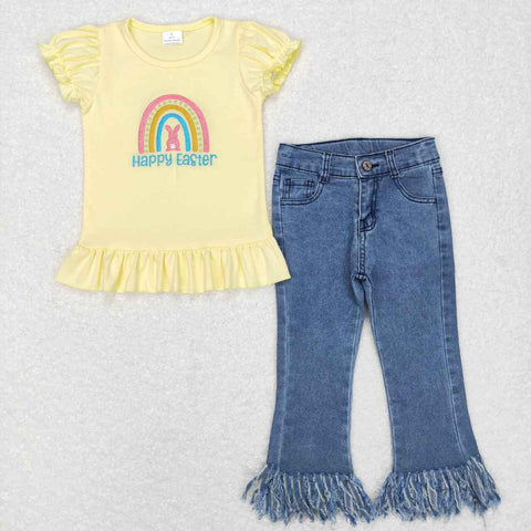 GSPO1136 toddler girl clothes happy easter embroidery girl easter outfit