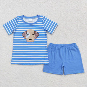 BSSO0746  RTS baby boy clothes embroidery dog toddler boy summer outfits