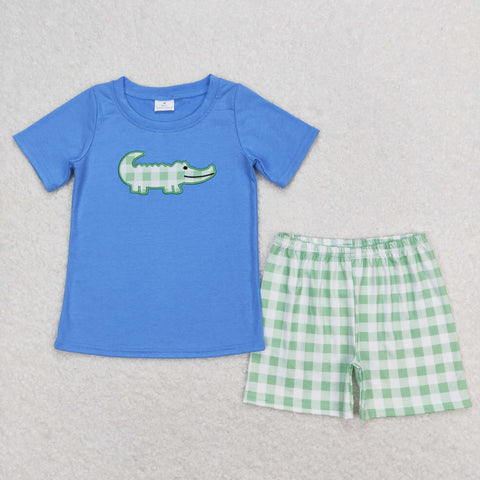 BSSO0736 RTS baby boy clothes embroidery alligator toddler boy fathers day summer outfits