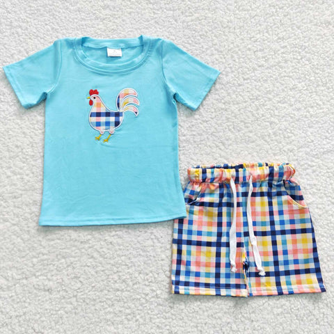 BSSO0270 baby boy clothes embroidery farm chicken boy summer outfit