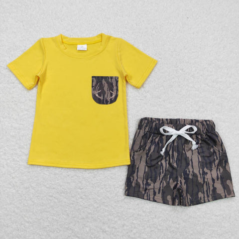 BSSO0609 3-6M to 7-8T baby boy clothes boy summer shorts set hunting deer toddler summer outfit
