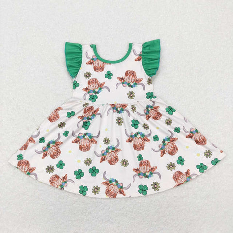 GSD0647 baby girl clothes cow green St. Patrick's Day dress  girl spring  dress