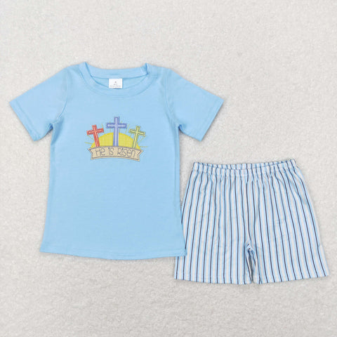 BSSO0356 RTS baby boy clothes cross embroidery boy easter outfit easter shorts set