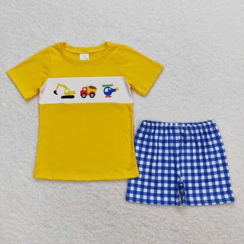 BSSO0574 RTS baby boy clothes engineering vehicle boy summer outfit
