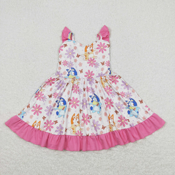 GSD0865 baby girl clothes cartoon dog pink girl summer dress toddler twirl dress
