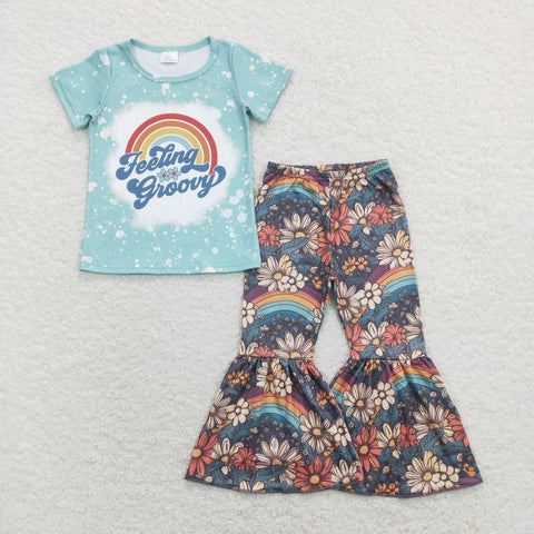 GSPO1270 baby girl clothes flowers rainbow girls bell bottoms outfit