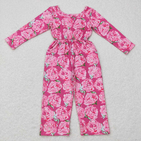 LR0715 toddler girl clothes pink rose floral girl winter jumpsuit winter romper