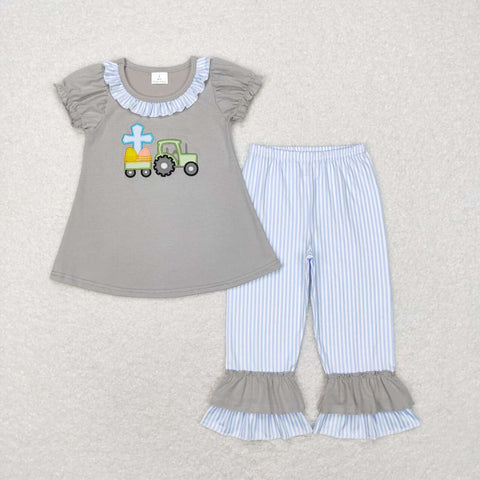 GSPO0973 baby girl clothes cross truck toddler easter outfit kids easter clothes