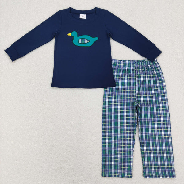 BLP0440 toddler boy clothes mallard duck embroidery boy winter outfit toddler winter clothes