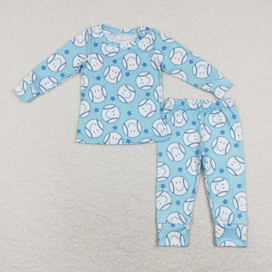 BLP0424 toddler boy clothes softball blue boy winter pajamas set