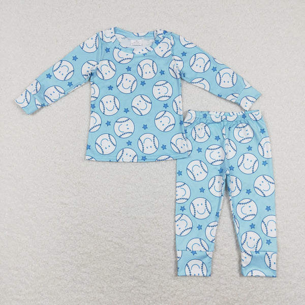 BLP0424 toddler boy clothes softball blue boy winter pajamas set