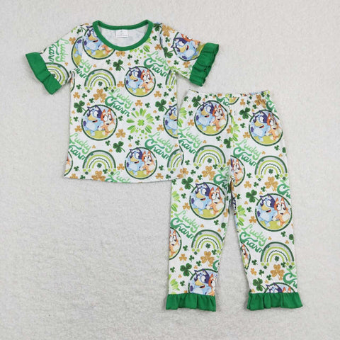 GSPO1112  baby girl clothes cartoon lucky charm St. Patrick's Day spring pajamas set