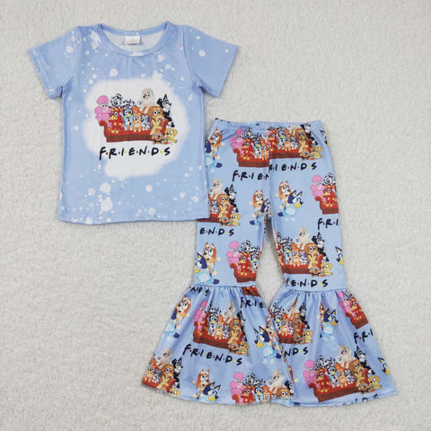 GSPO1286 baby girl clothes cartoon dog friends girls bell bottoms outfit fall spring set