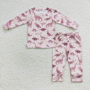 GLP0482 toddler girl clothes dinosaur girl winter pajamas set
