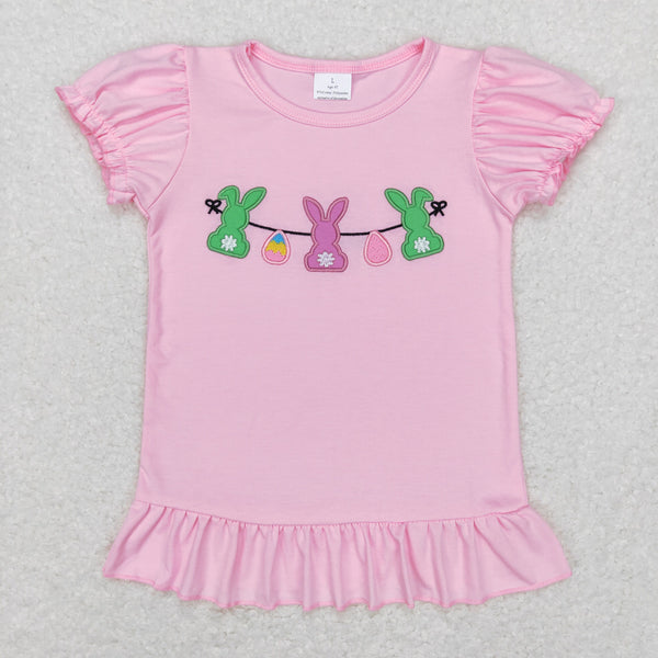 GT0391 baby girl  clothes pink egg bunny truck embroidery girl easter tshirt