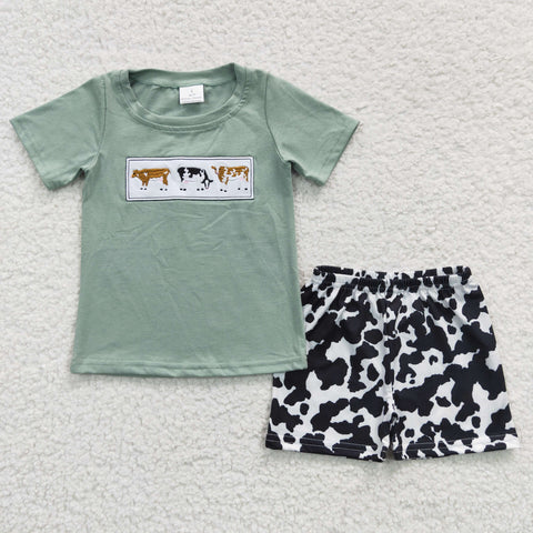 BSSO0264 baby boy clothes cow embroidery boy summer outfit